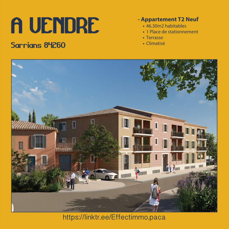 Appartement à vendre à Sarrians, T2, T3 et T3 Duplex avec stationnement dans une résidence sécurisée.