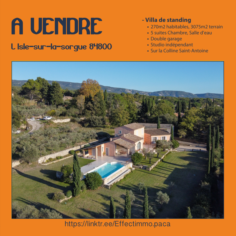 Maison à vendre avec piscine, jardin, et vue sur la campagne à L'Isle sur la Sorgue. 