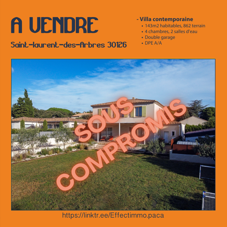 Villa contemporaine à vendre à Saint-Laurent-des-Arbres jardin. Sous compromis.